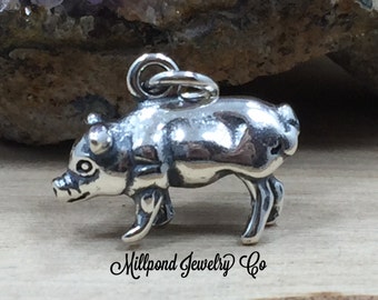 Pig Charm, Pig Pendant, Sterling Silver Pig Charm, Farm Charm, Farm Animals, Sterling Silver