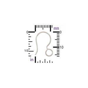 May include: A silver earring hook with a measurement ruler showing it is 10 mm long.
