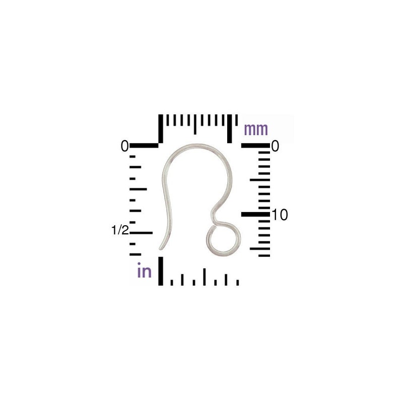 May include: A silver earring hook with a measurement ruler showing it is 10 mm long.