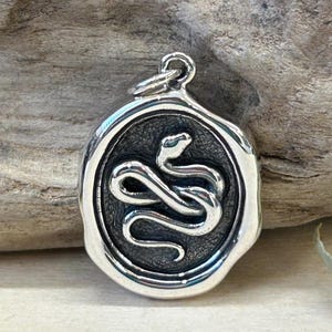 Sterling Silver Wax Seal Snake Charm, Sterling Silver Snake Charm, Snake Pendant, Sterling Silver Charm, Reptile Charm, Animal Lover