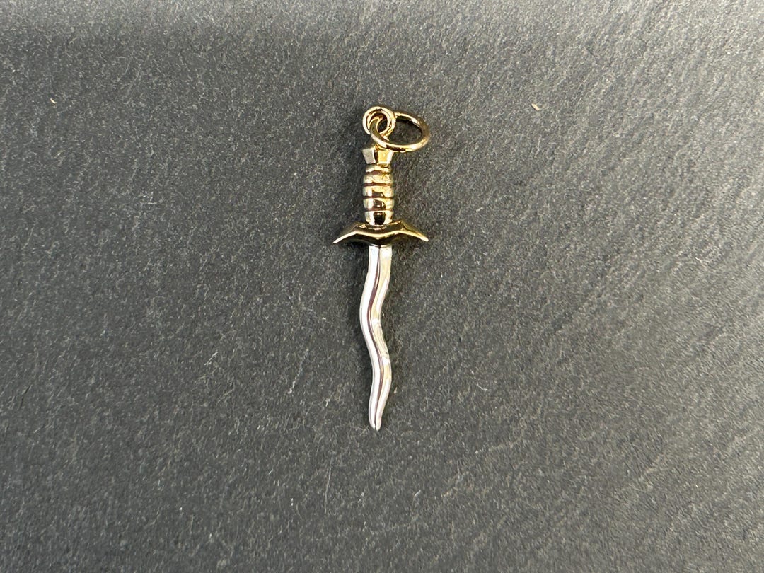 Sterling Silver Wavy Dagger Pendant With Bronze Handle, Dagger