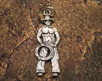 Sterling Silver Charm, Cowboy Charm, Texas Charm, Texas Cowboy Charm, Sterling Silver Charm