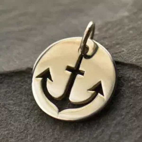 Anchor Charm, Cut Out Anchor Charm, Anchor Disk, Cut Out Anchor Disk, Nautical Charm, Sterling Silver Charm, Beach Charm, PS0162