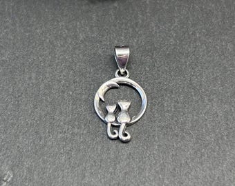 Cats & Moon Charm, Cat Charm, Sterling Silver Cat On Moon Charm, Animal Lover Charm, Animal Charm, Small Charm