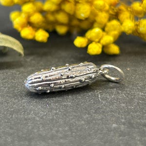 Sterling Silver Pickle Charm, Pickle Pendant, Food Charm, Cucumber Charm, Sterling Silver, Sterling Silver Charms