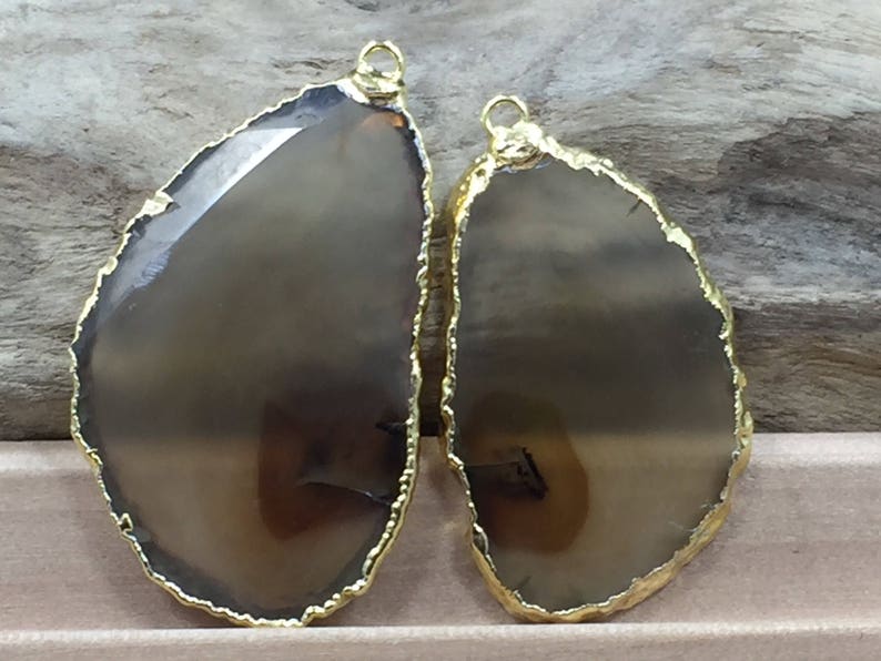 Dyed Gold Plated Brown Geode Slice Brown Geode Slice Pair Brown Agate Slice Black Agate Slice Pair Brown Agate Slice