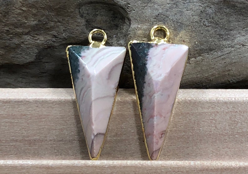 Gold Plated Small Jasper Slice Pair PG09106AZ5 Jasper Slice Pendant Jasper Earring Pair Jasper Slice Triangle Pair