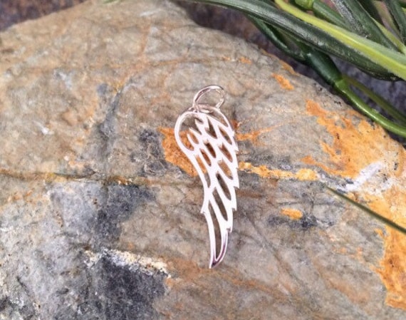 Angel Wing Charm, Angel Wing Pendant, Sterling Silver Angel Wing Charm, Feather Charm, Feather Pendant, Sterling Silver Angel Wing, PS0154