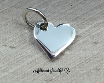Small Heart Charm, Heart Pendant, Tiny Heart Charm, Flat Heart Charm,Sterling Silver Heart Charm, Sterling Silver Heart Pendant, PS01110