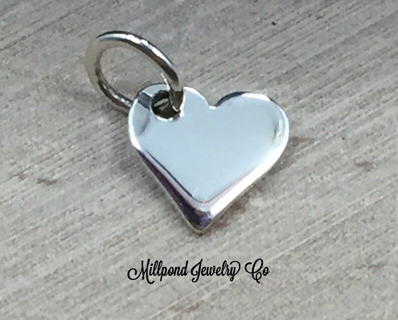 Small Heart Charm, Heart Pendant, Tiny Heart Charm, Flat Heart Charm,Sterling Silver Heart Charm, Sterling Silver Heart Pendant, PS01110 image 2