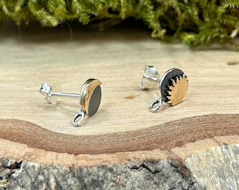 Mixed Metal Sun and Moon Post Earrings, Ear Posts, Sterling Silver Ear Posts, Earring Components, Jewelry Findings, 1 Pair