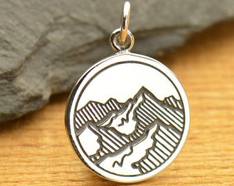 Mountain Range Charm, Mountains Line Drawing Pendant, Mountain Charm, Nature Charm, Outdoors Charm, Sterling Silver Charm, PS01459