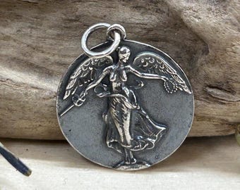 Sterling Silver Victory Angel Pendant, Angel Charm, Angel Pendant, Christian Charm, Sterling Silver Charm, Religious Charm