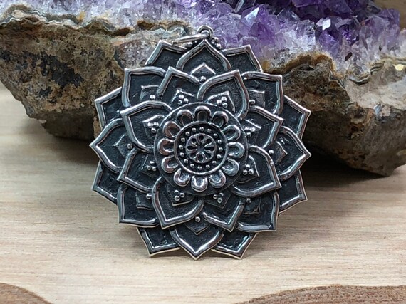 Sterling Silver Lotus Mandala Pendant, Lotus Charm, Lotus Flower Pendant,  Flower Charm, Sterling Silver Charm, Flower Pendant