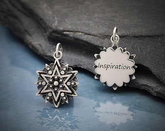 Charm Inspiration, breloque mandala affirmation en argent sterling, pendentif Inspiration, argent sterling