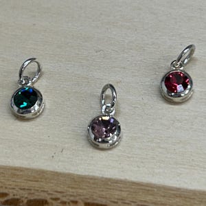 Sterling Silver Birthstone Charm, Bezel Birthstone Charm, Crystal Birthstone Charm, Sterling Silver Charms, Choose Your Month, TINY