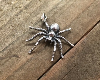 Sterling Silver Tarantula Spider Pendant, Realistic Spider Charm, Halloween Charm, Sterling Silver Charm, Reptile Charm, Arachnid Charm