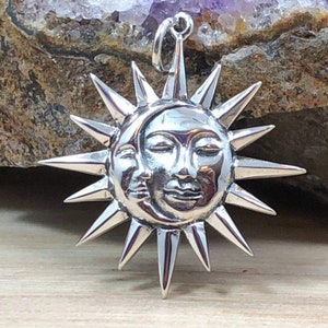 Sterling Silver Moon and Sun Pendant with Faces, Moon Charm, Moon Pendant, Celestial Charm, Sterling Silver, Necklace Charm