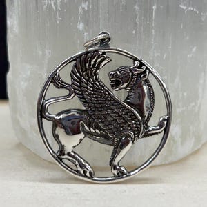 Sterling Silver Ancient Persian Winged Lion Pendant, Winged Lion Charm, Mystical Creature Charm, Mystical Charm, Mythical Charm