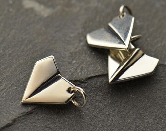 Paper Airplane Charm, Paper Airplane Pendant, Airplane Charm, Airplane Pendant, Aviation Charm, Sterling Silver Charm, Plane Charm, One Pc