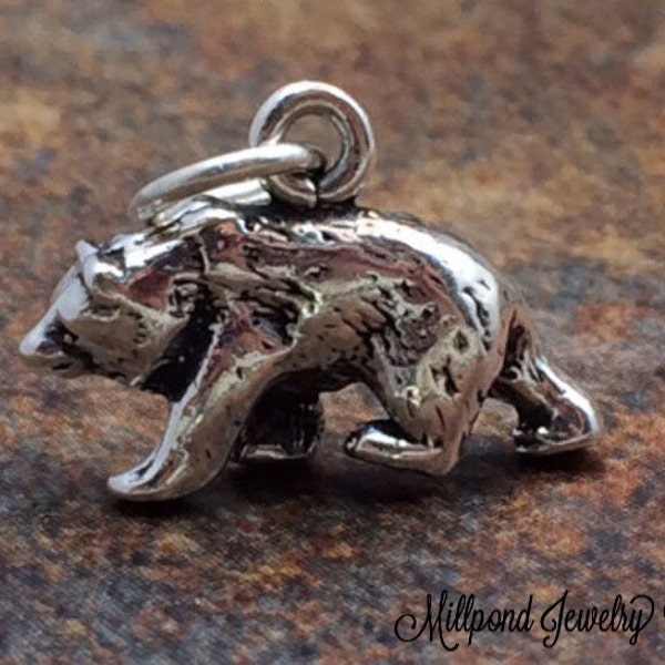 Bear Charm, Bear Pendant, Sterling Silver Charm, Sterling Silver Pendant, California Charm