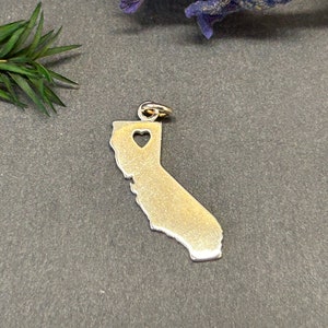 California Charm, California Heart Charm, California Stamping Blank, Sterling Silver Charm, Larger Size