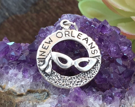 New Orleans with Mardi Gras Mask Charm Sterling Silver - Made in the USA New Orleans with Mardi Gras Mask Charm Sterling Silver - Made in the USA