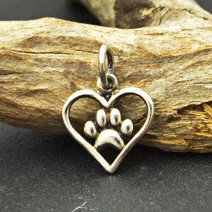 Heart Paw Print Charm, Paw Print Charm, Paw Print Pendant, Animal Lover Charm, Dog Lover, Sterling Silver Charm