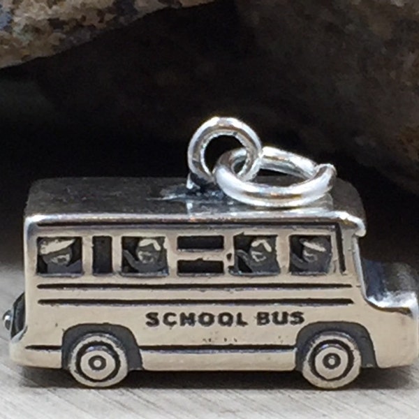 School Bus Charm, School Bus Pendant, Vehicle Charm, Car Collector Charm, Teacher Charm, Bus Driver Charm, School Charm, Sterling Silver