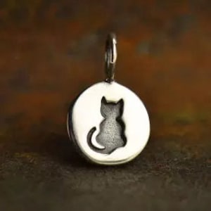 Cat Charm, Halloween Cat Charm, Black Cat Charm, Halloween Charm, Sterling Silver Charm,  PS01359