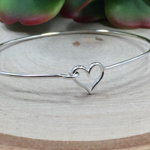 Heart Bracelet, Bangle, Charm Bracelet with Heart Hook and Eye Closure, Heart Hook and Eye Bracelet, Sterling Silver Bracelet