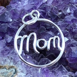 Sterling Silver Charms, Mom Charm, Mom Pendant, Sterling Silver Mom Charm, Sterling Silver Charms, Mom Circle Charm