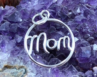 Sterling Silver Charms, Mom Charm, Mom Pendant, Sterling Silver Mom Charm, Sterling Silver Charms, Mom Circle Charm