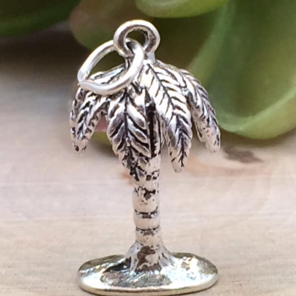 Dije de palmera, colgante de palmera, dije de playa, dije de Hawái, dije de plata esterlina, colgante de plata esterlina, PS0628