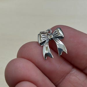 Sterling Silver Dimensional Bow Charm, Ribbon Charm, Bow Charm, Tiny Bow Charm, Sterling Silver Bow Charm image 2