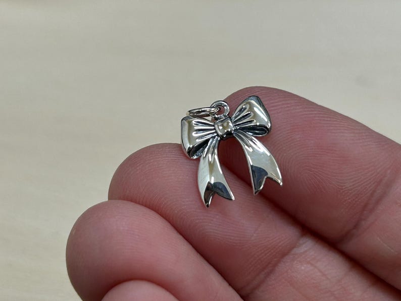 Sterling Silver Dimensional Bow Charm, Ribbon Charm, Bow Charm, Tiny Bow Charm, Sterling Silver Bow Charm image 2