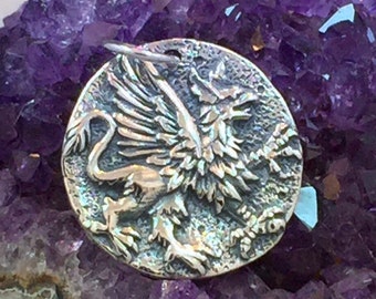 Griffin Charm, Griffin Coin Charm, Coin Charm, Mystical Charm, Mythical Charm, Sterling Silver