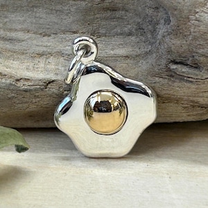 Sterling Silver Fried Egg Charm,  Chef Charm, Cook Charm, Sterling Silver Charm, Fried Egg with Bronze Yolk