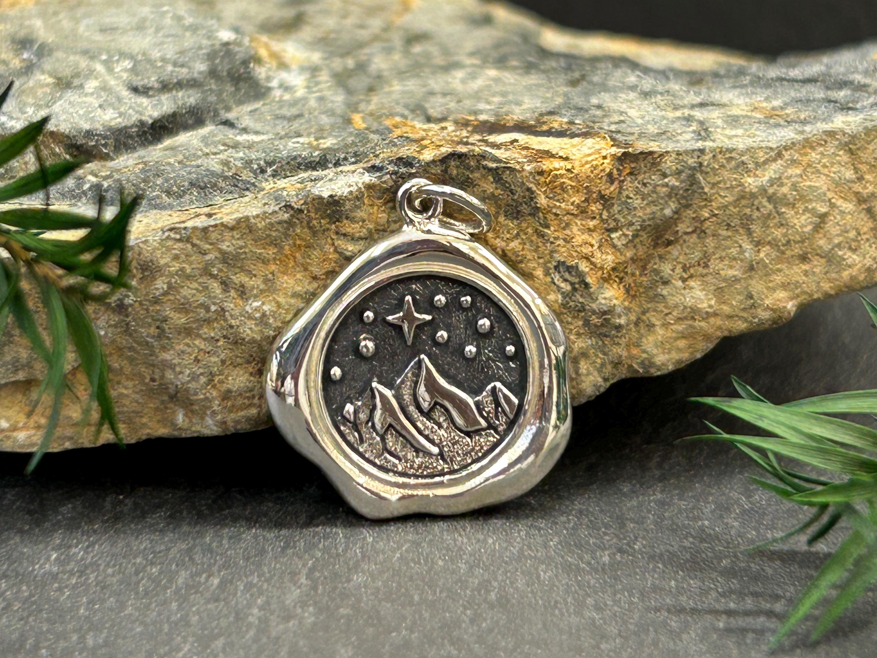 Sterling Silver Mountain Wax Seal Charm, Mountain Range Charm, Mountain Charm, Nature Charm, Outdoors Charm, Sterling Silver Charm