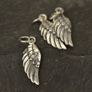 Angel Wing Charm, SMALL Angel Wing Pendant, Sterling Silver Angel Wing Charm, Feather Charm, Sterling Silver Angel Wing Pendant, PS0185