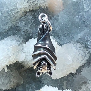 Sterling Silver Hanging Bat Charm, Bat Charm, Realistic Bat Charm, Vampire Charm, Halloween Charm, Sterling Silver Charm