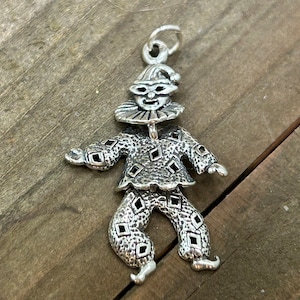 Harlequin Clown Charm, Clown Charm, Clown Pendant, Birthday Party Charm, Sterling Silver Charm, Creepy Clown, Movable