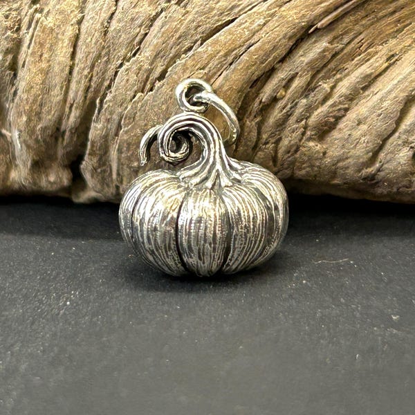 Sterling Silver Dimensional Pumpkin Charm, Pumpkin Charm, Fall Charm, Halloween Charm, Sterling Silver Charm, Sterling Silver Pendant
