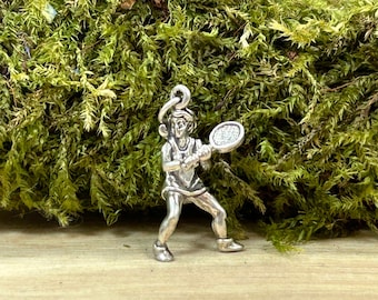 Sterling Silver Tennis Racket Charm with Tennis Ball, Tennis Racquet Charm, Tennis Charm, Racquet Charm, Sports Charm, Tennis Player Gift