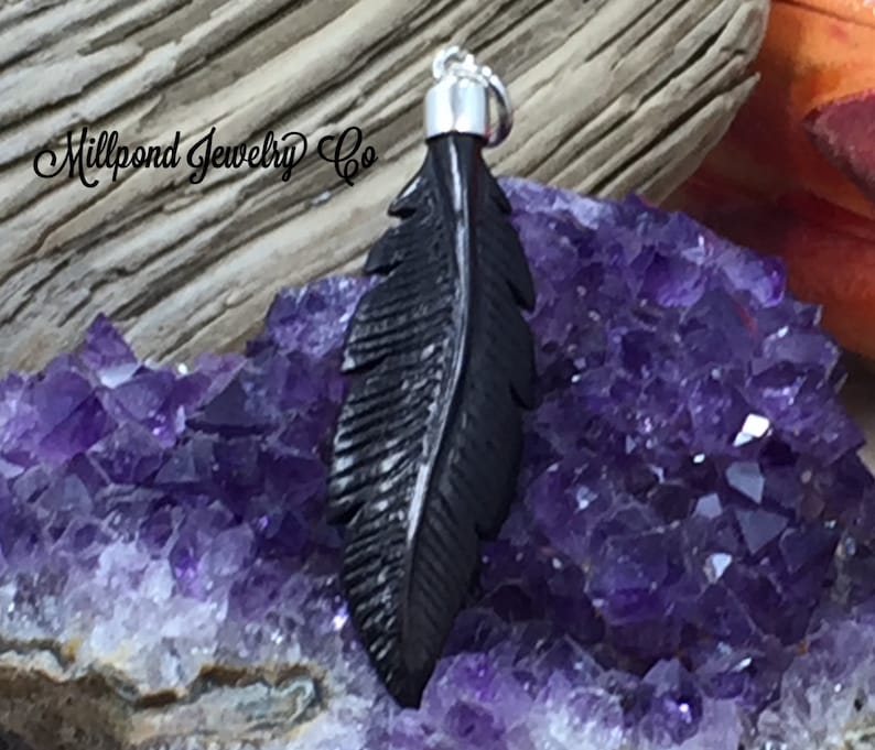 Feather Pendant Wood Feather Charm PS01653 Bird Pendant Bird Charm Sterling Silver Feather Charm Nature Charm