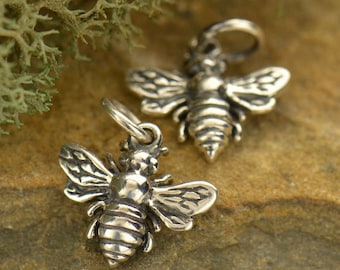Bee Charm, Bee Pendant, Honeybee Charm, Sterling Silver Charm, Sterling Silver Pendant, TINY