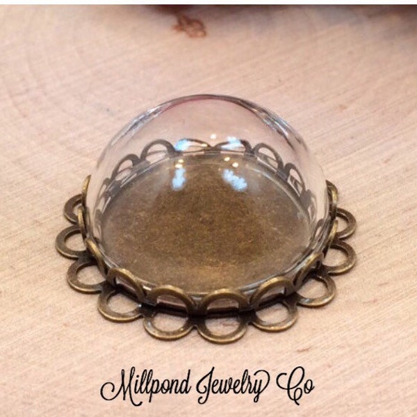 Half Globe Glass Pendant, Half Round Glass Pendant, Round Glass Pendant, Bubble Ring, Glass Dome Pendant, Antique Bronze, PB1903