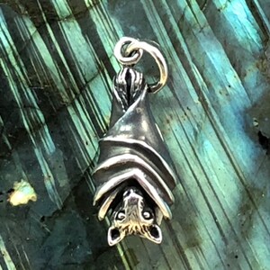 Sterling Silver Hanging Bat Charm, Bat Charm, Realistic Bat Charm, Vampire Charm, Halloween Charm, Sterling Silver Charm image 3