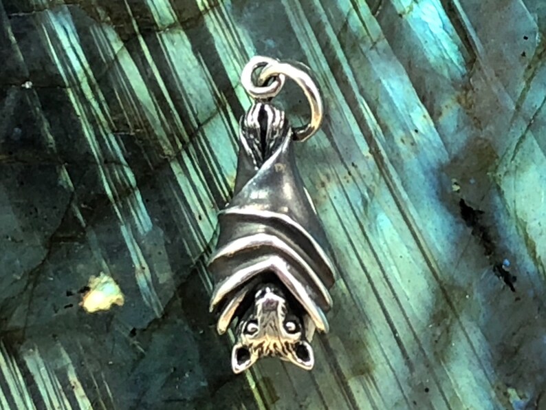 Sterling Silver Hanging Bat Charm, Bat Charm, Realistic Bat Charm, Vampire Charm, Halloween Charm, Sterling Silver Charm image 3