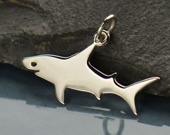 Shark Charm, Flat Shark Charm, Sterling Silver Shark Charm, Sea Life Charm, Beach Charm, PS01211